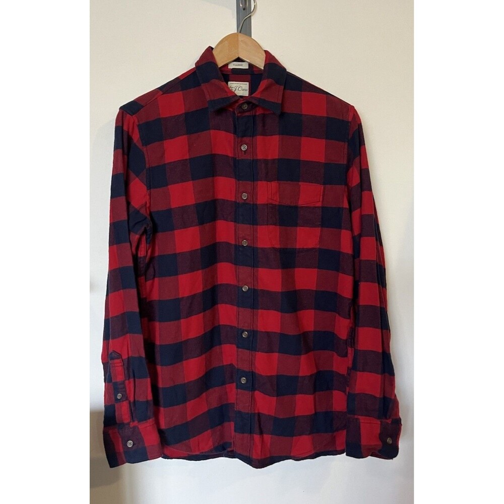 J Crew Navy Red Plaid Button Down Classic Fit Flannel Shirt Men’s Size Small